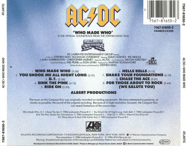 Who Made Who - AC/DC (CD) music collectible [Barcode 9399746525320] - Main Image 2