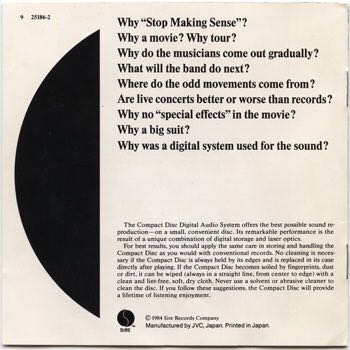 Stop Making Sense - Talking Heads (Cassette - 40) music collectible [Barcode 075992518642] - Main Image 2