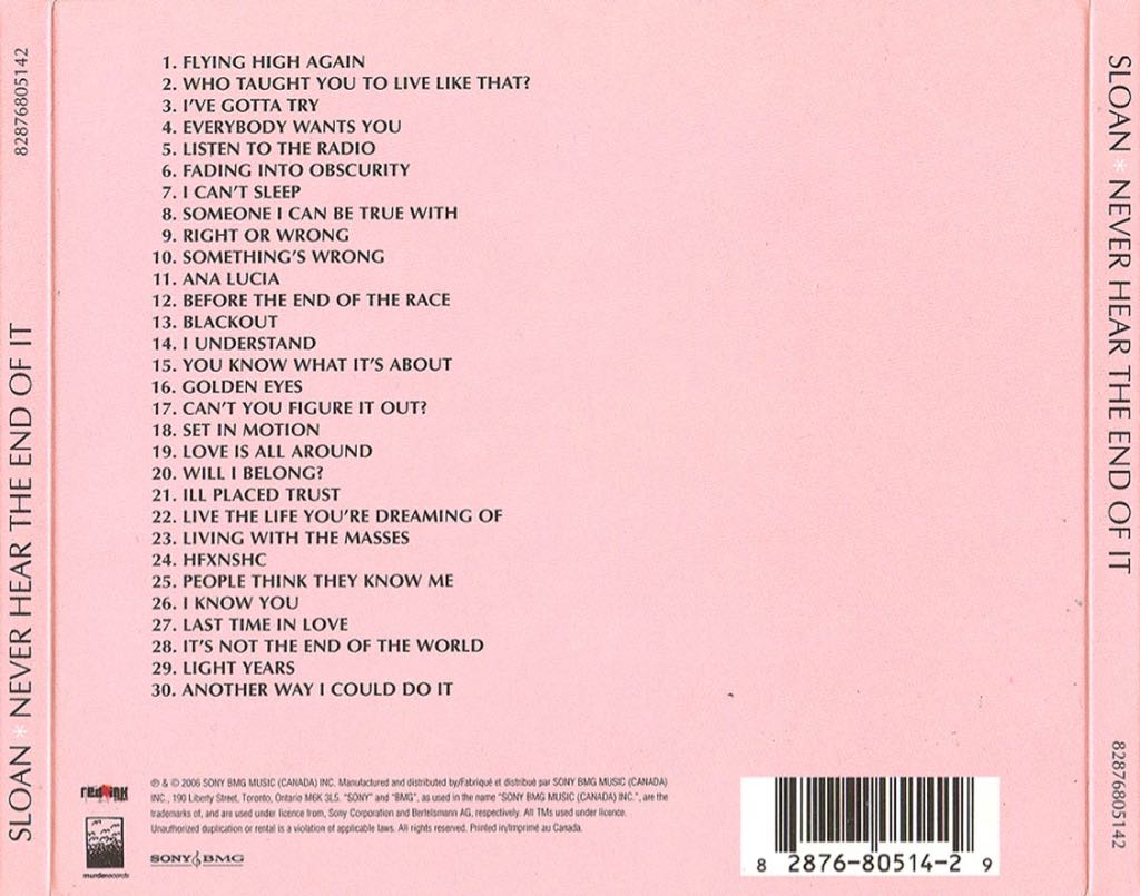 Never Hear The End Of It - Sloan (CD - 77) music collectible [Barcode 634457214323] - Main Image 2