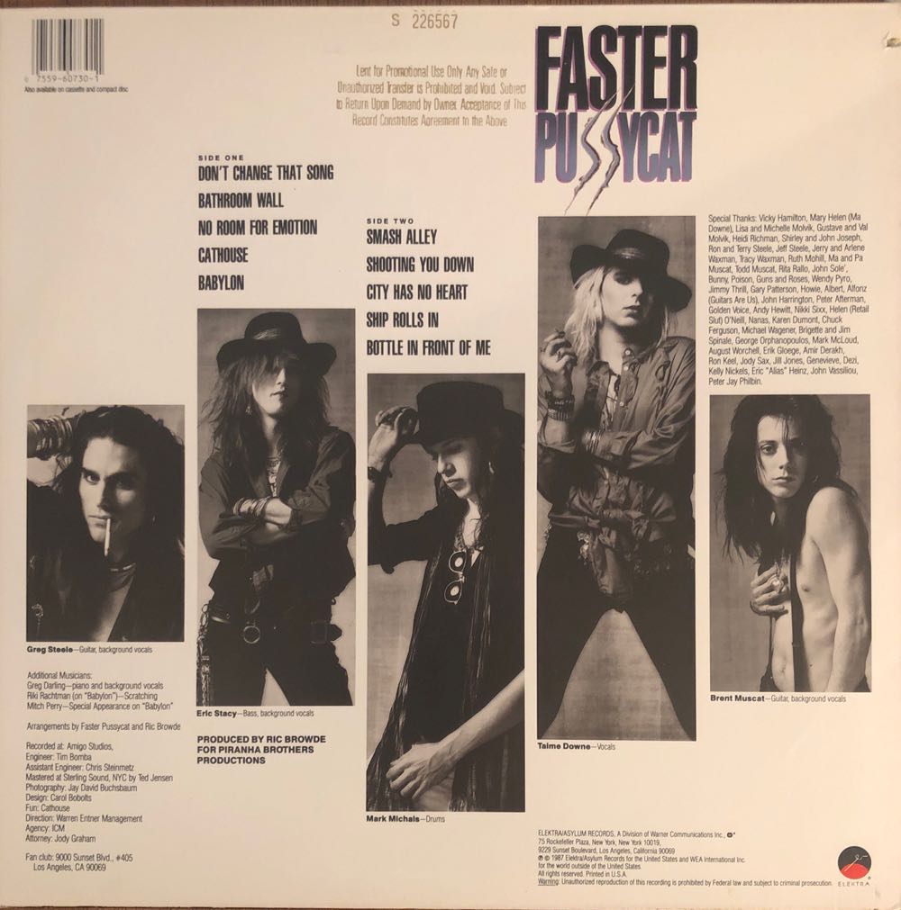 Faster Pussycat - Faster Pussycat (12” - 36) music collectible [Barcode 075596073011] - Main Image 2