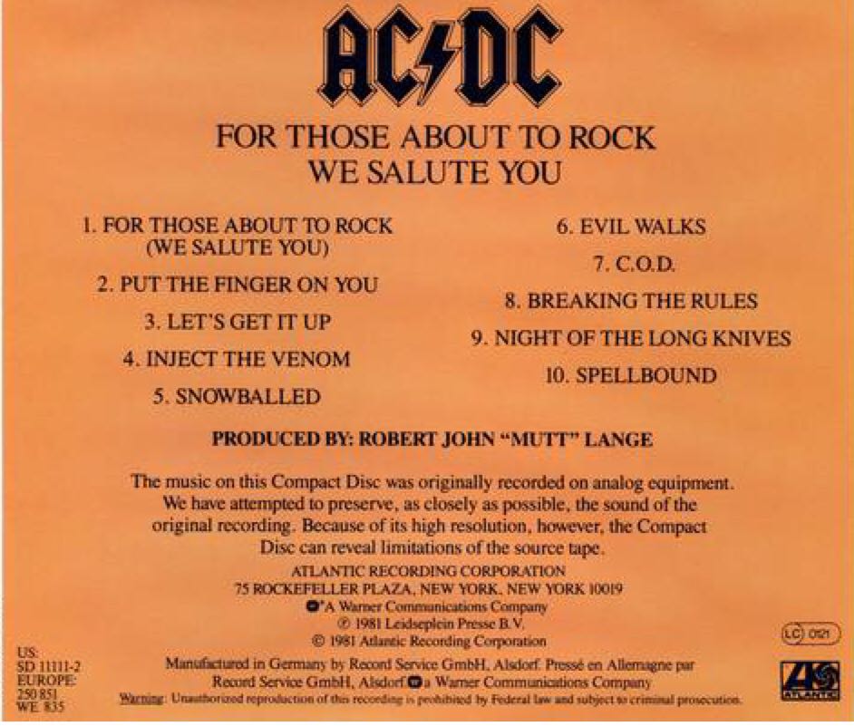AC/DC: For Those About To Rock We Salute You - AC/DC (CD - 40) music collectible - Main Image 2