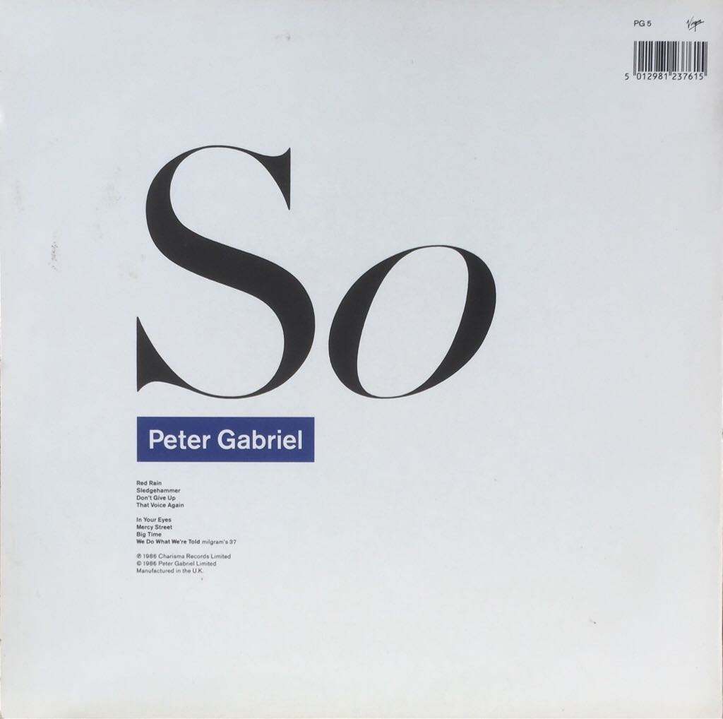 So - Gabriel, Peter (CD-R) music collectible - Main Image 2