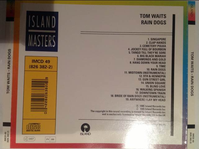 Rain dogs - Tom Waits (CD - 54) music collectible [Barcode 042282638229] - Main Image 2