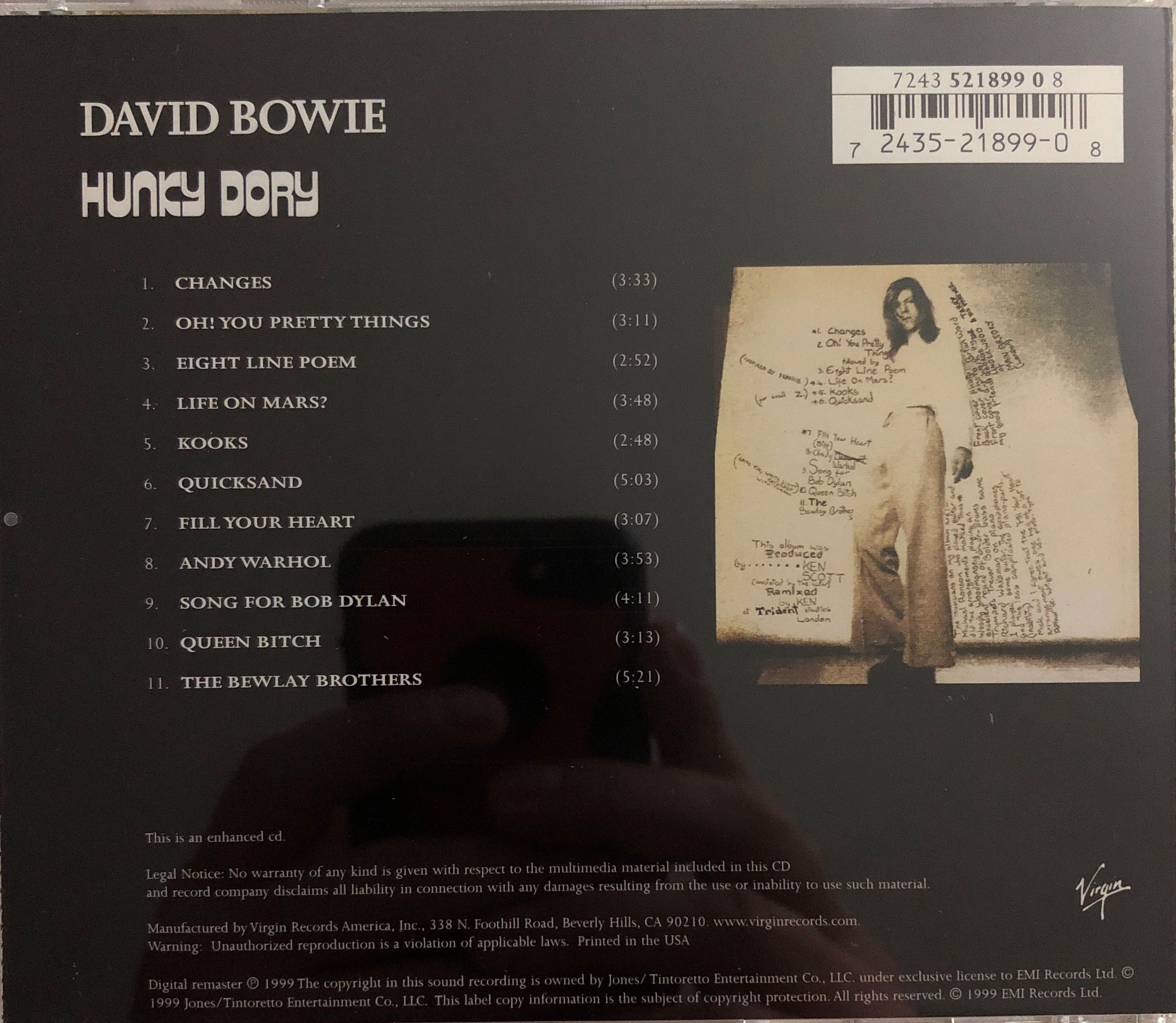 Hunky Dory - David Bowie (CD - 41) music collectible [Barcode 724352189908] - Main Image 3