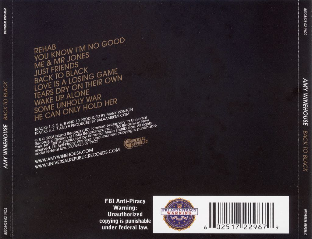 Back To Black - Winehouse, Amy (CD - 32) music collectible - Main Image 2