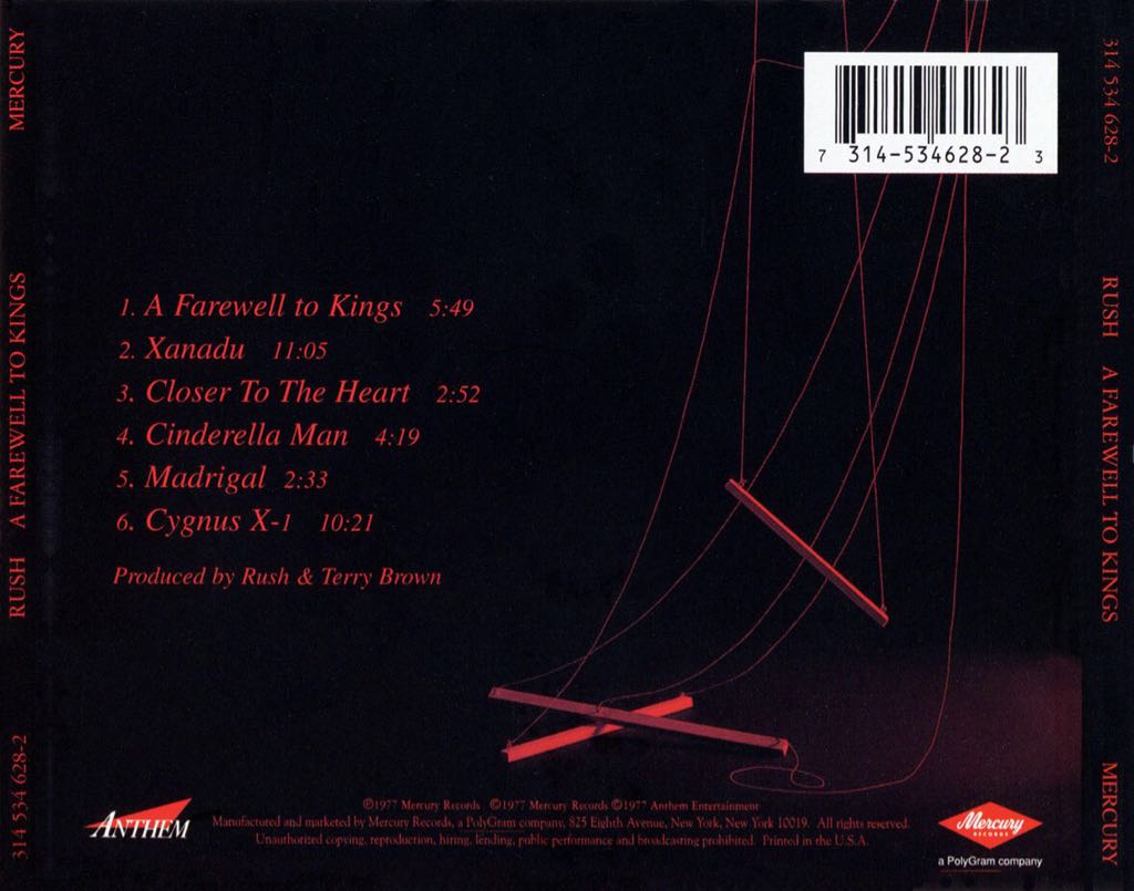 A Farewell To Kings - Rush (CD - 3713) music collectible [Barcode 066825101025] - Main Image 2