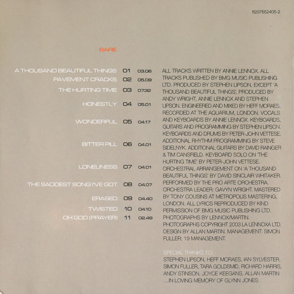 Bare - Annie Lennox (CD - 49) music collectible [Barcode 828765235020] - Main Image 2