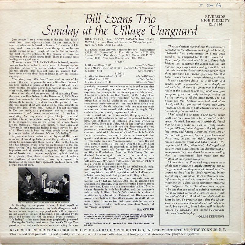 Sunday At The Village Vanguard - Evans, Bill (12”) music collectible [Barcode 8436028699919] - Main Image 2