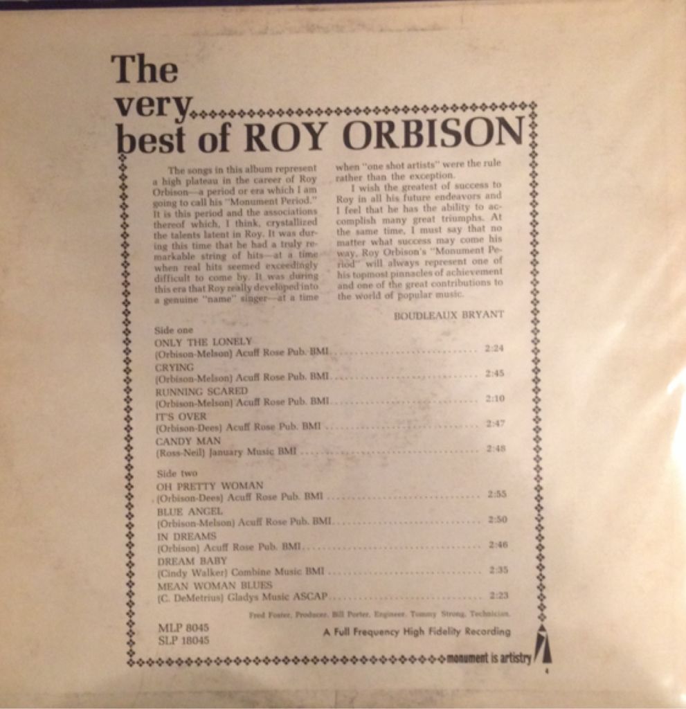 The Very Best Of Roy Orbison - Roy Orbison (12”) music collectible - Main Image 2