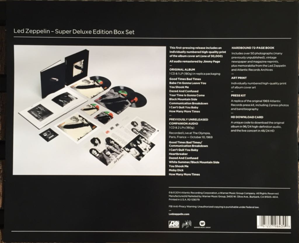 Led Zeppelin  (Super Deluxe Edition Box Set) - Led Zeppelin (12” - 116) music collectible [Barcode 081227964399] - Main Image 2