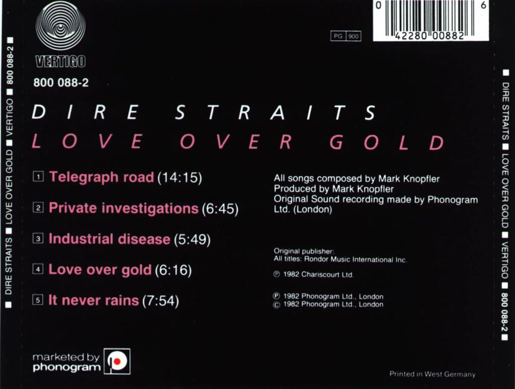 Love Over Gold - Dire Straits (CD - 60) music collectible [Barcode 075992372824] - Main Image 2