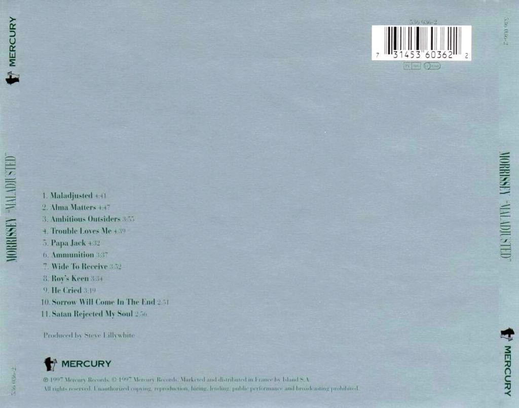 Maladjusted - Morrissey (CD) music collectible [Barcode 731453603622] - Main Image 2