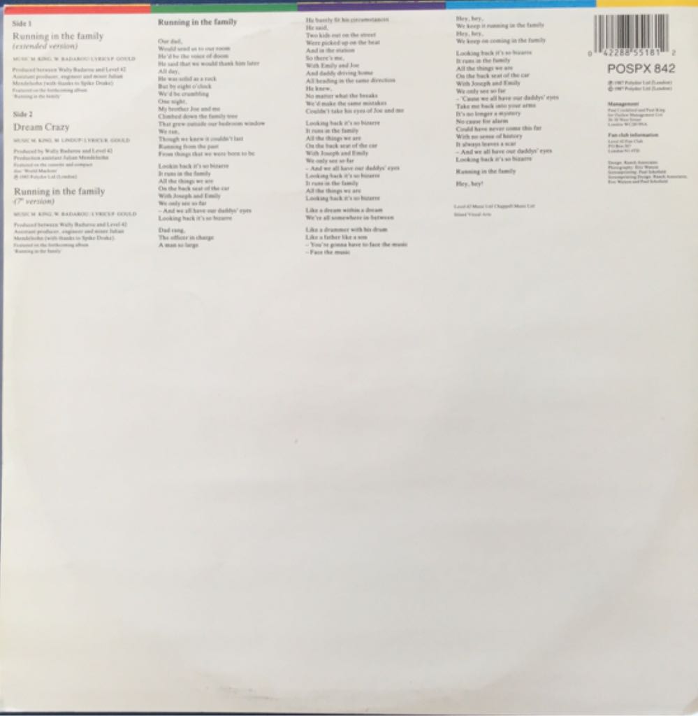 Running In The Family - Level 42 (12”) music collectible - Main Image 2
