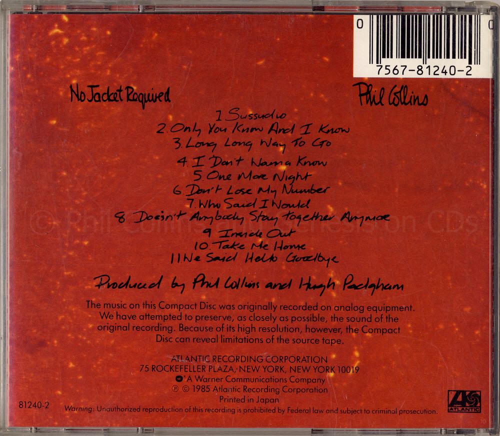 1985 - No Jacket Required - Phil Collins (CD) music collectible [Barcode 7567812402] - Main Image 2