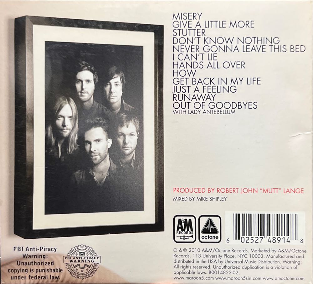 Hands All Over - Maroon 5 (CD) music collectible [Barcode 602527489148] - Main Image 2