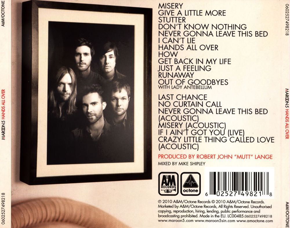Hands All Over - Maroon 5 (CD - 44) music collectible [Barcode 602527498225] - Main Image 2