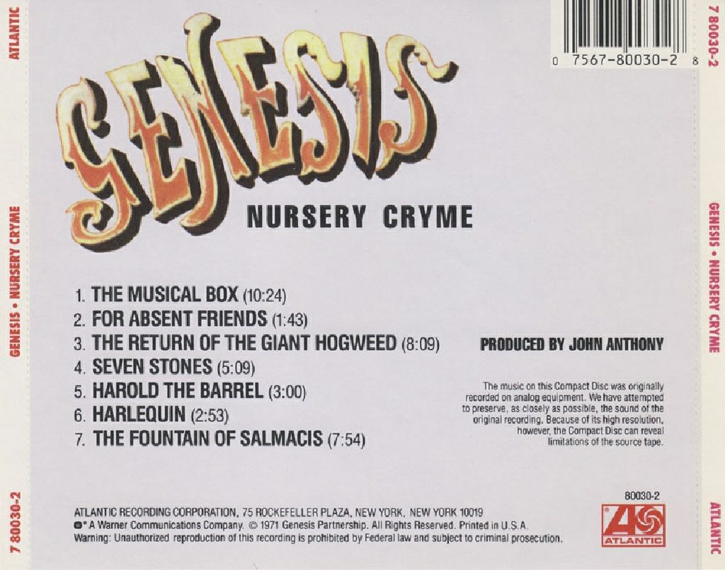 Nursery Cryme - Genesis (CD) music collectible [Barcode 075678003028] - Main Image 2