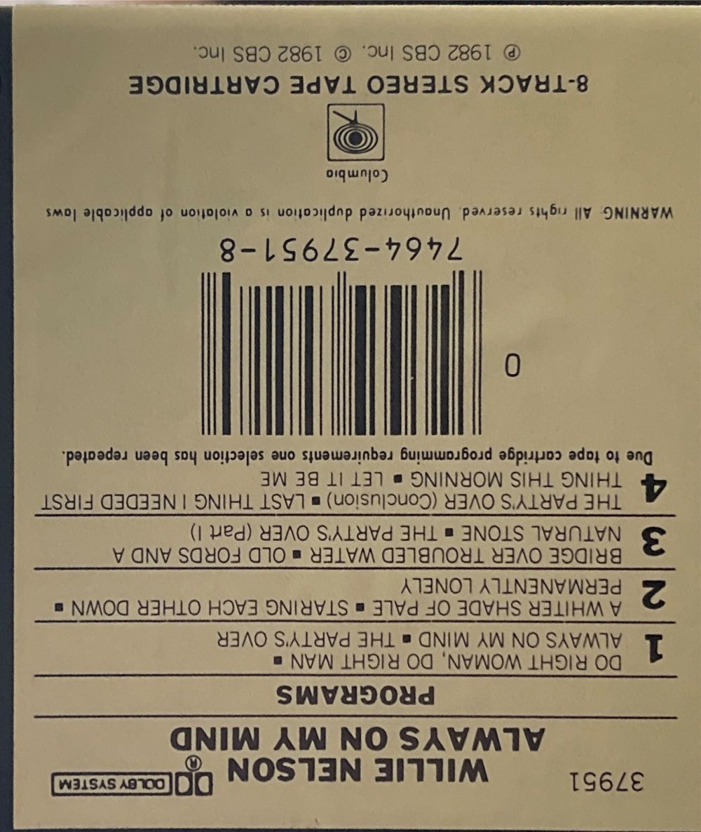 Always On My Mind - Nelson, Willie (8-Track Cartridge) music collectible - Main Image 2