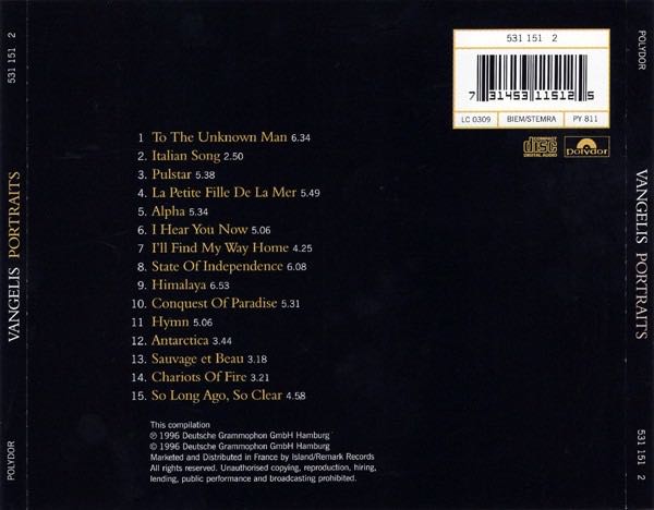 Portraits (So Long Ago, So Clear) - Vangelis (CD) music collectible [Barcode 6001210839231] - Main Image 2