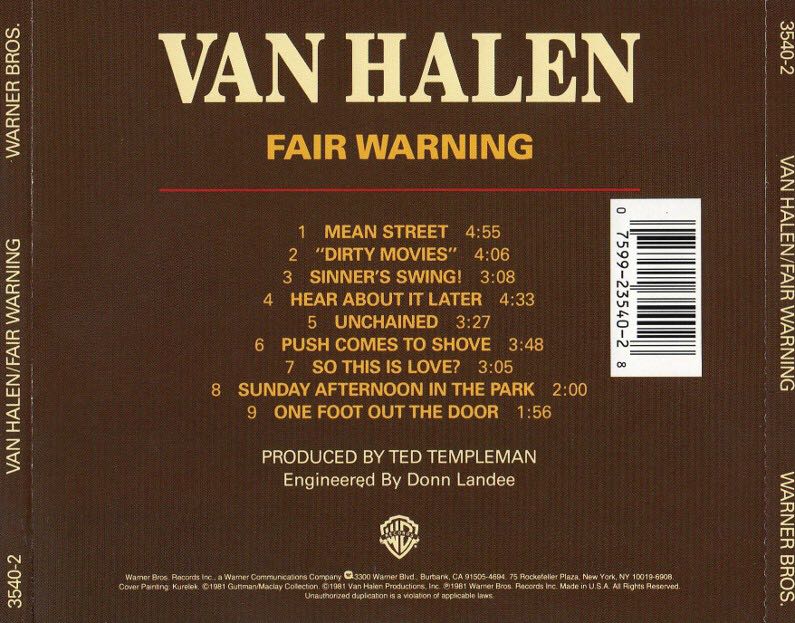 Fair Warning - Van Halen (CD - 31) music collectible [Barcode 0093624774020] - Main Image 2