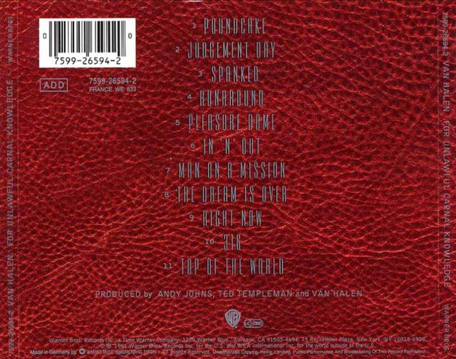 For Unlawful Carnal Knowledge - Van Halen (CD - 5200) music collectible [Barcode 075992659420] - Main Image 2