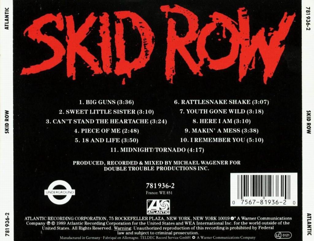 #01 Skid Row - Skid Row (CD - 40:42) music collectible [Barcode 015612193620] - Main Image 2