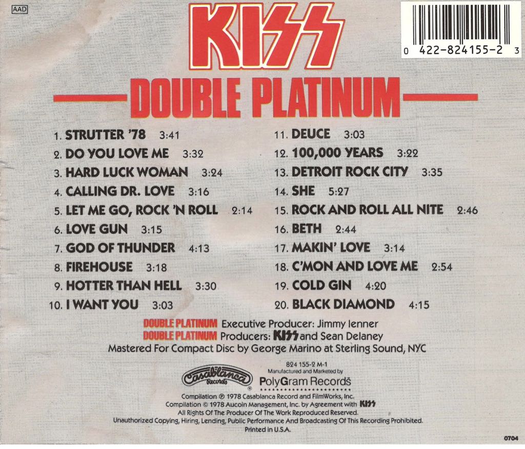 Double Platinum - Kiss (CD - 70) music collectible [Barcode 042282415523] - Main Image 2