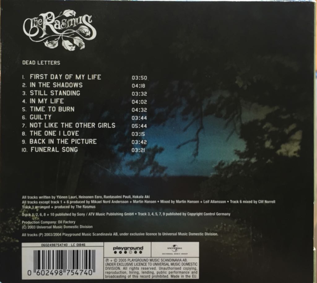 Dead Letters - The Rasmus (CD) music collectible [Barcode 602498754740] - Main Image 2