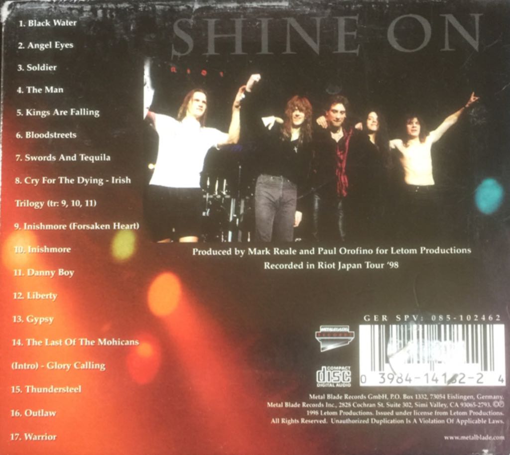 Shine On (Live) - Riot (CD) music collectible [Barcode 039841418224] - Main Image 2