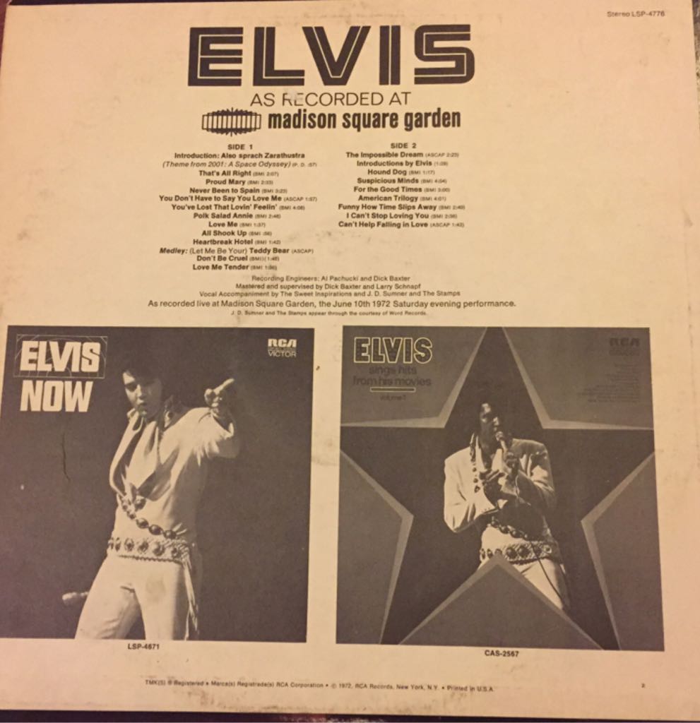 As Recorded At Madison Square Garden - Elvis Presley (12”) music collectible - Main Image 2