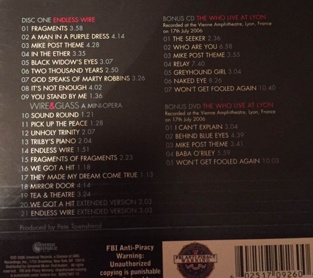 Endless Wire - Who, The (CD/DVD - 103) music collectible [Barcode 602517092600] - Main Image 2