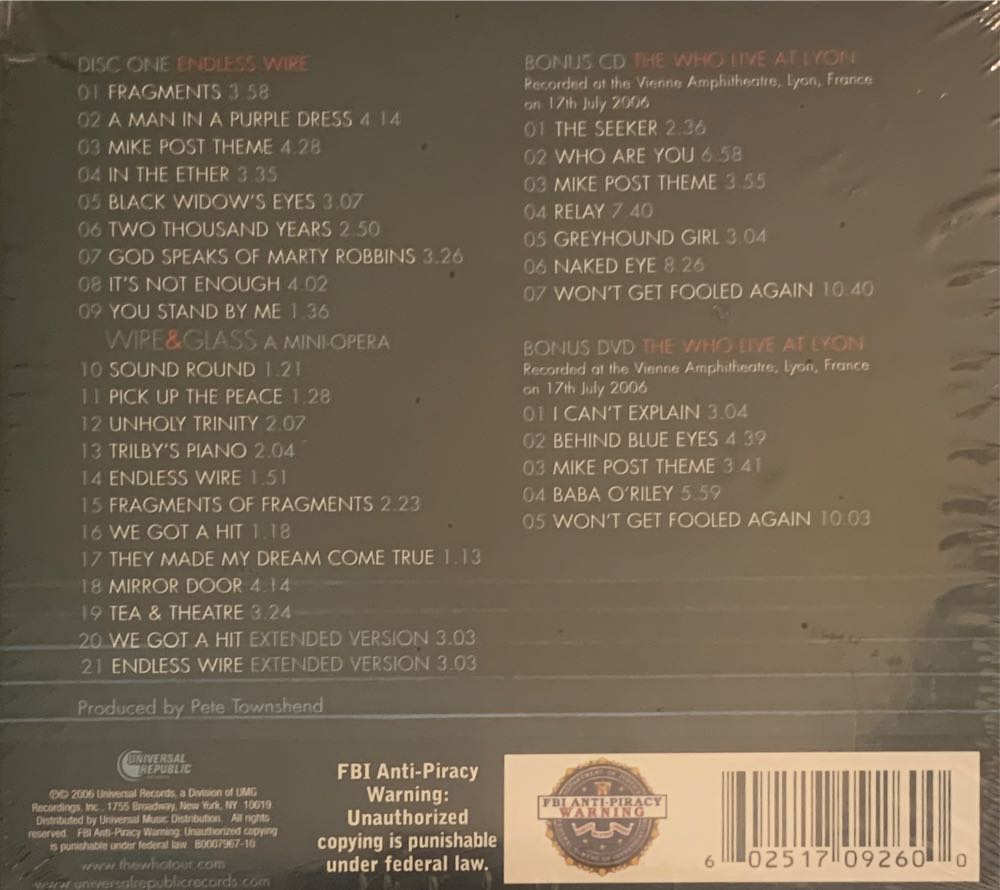 Endless Wire - Who, The (CD/DVD - 103) music collectible [Barcode 602517092600] - Main Image 3