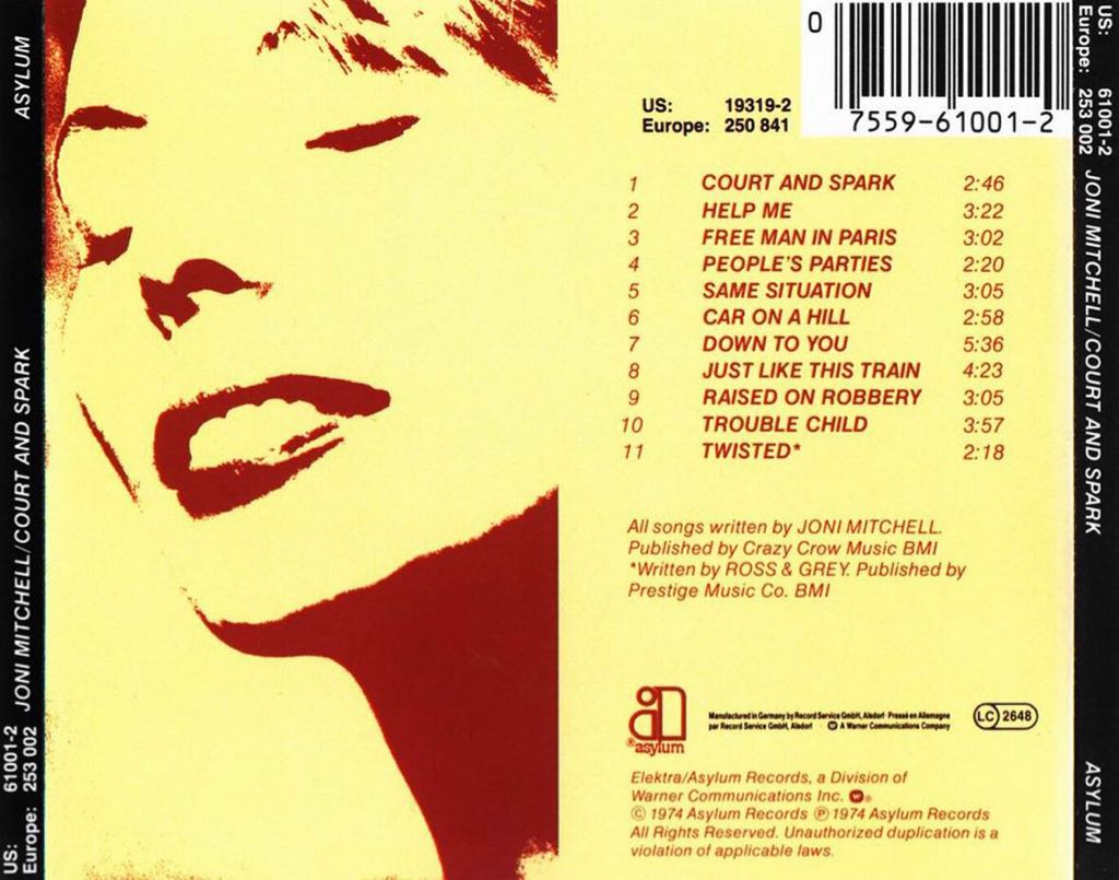 Court And Spark - Mitchell, Joni (CD - 36:58) music collectible [Barcode 075596059329] - Main Image 2