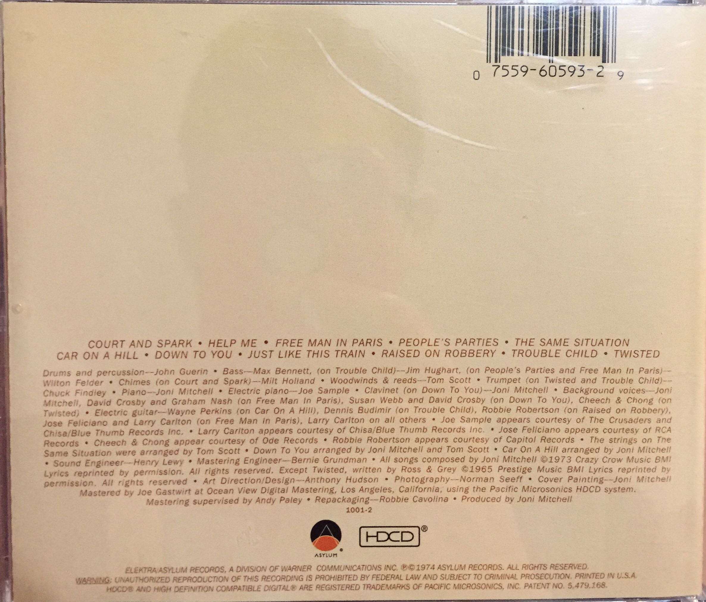 Court And Spark - Mitchell, Joni (CD - 36:58) music collectible [Barcode 075596059329] - Main Image 3