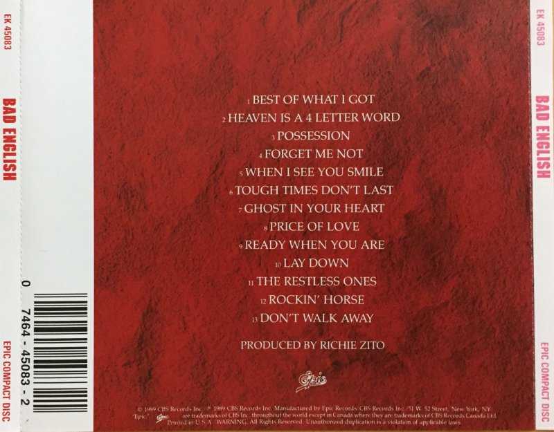 Bad English - Bad English (CD - 6210) music collectible [Barcode 074644508321] - Main Image 4