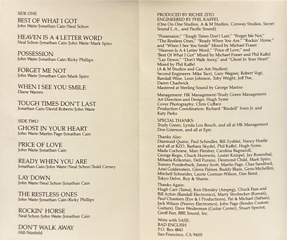 Bad English - Bad English (Cassette - 62) music collectible [Barcode 074644508345] - Main Image 4