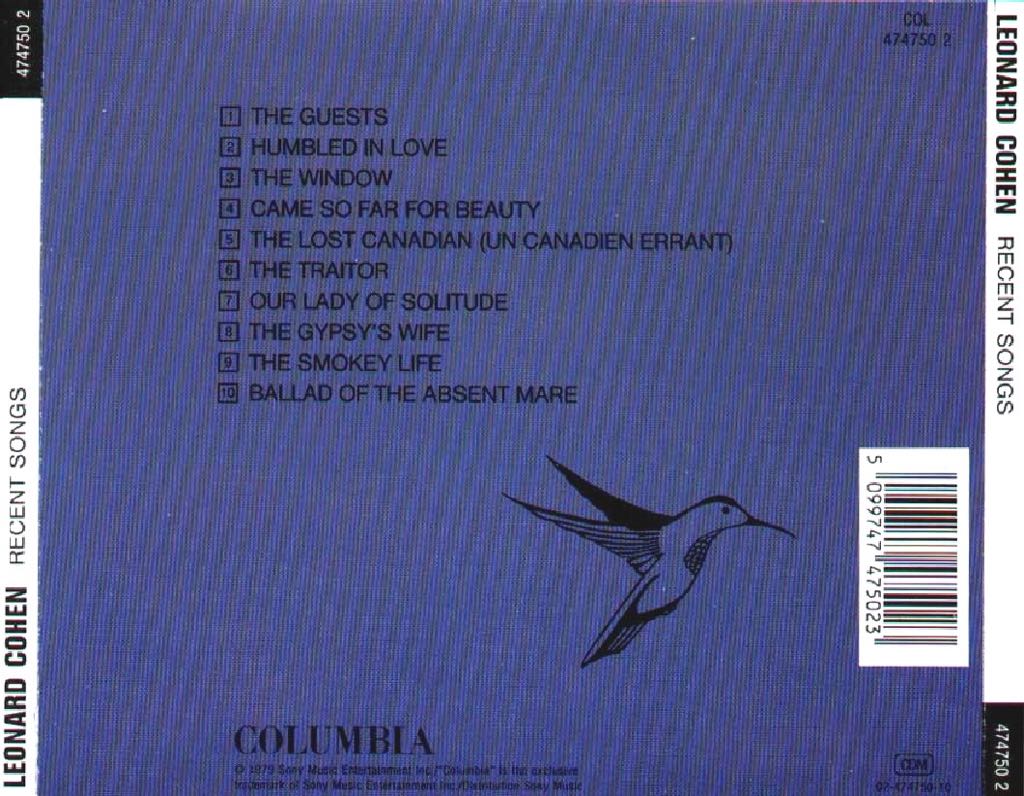 Recent Songs - Cohen, Leonard (CD) music collectible [Barcode 074643626422] - Main Image 2