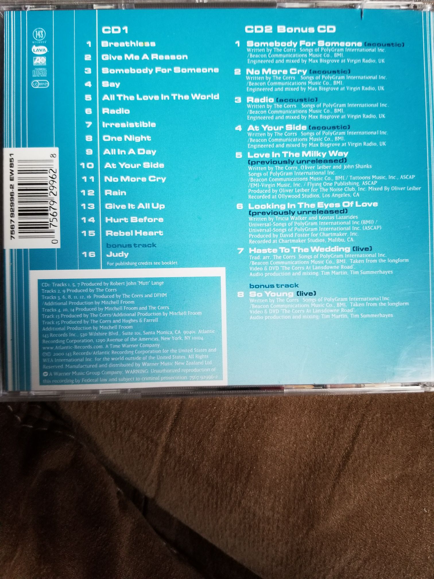 In Blue - Corrs, The (Enhanced CD (ECD)) music collectible [Barcode 075679302427] - Main Image 2