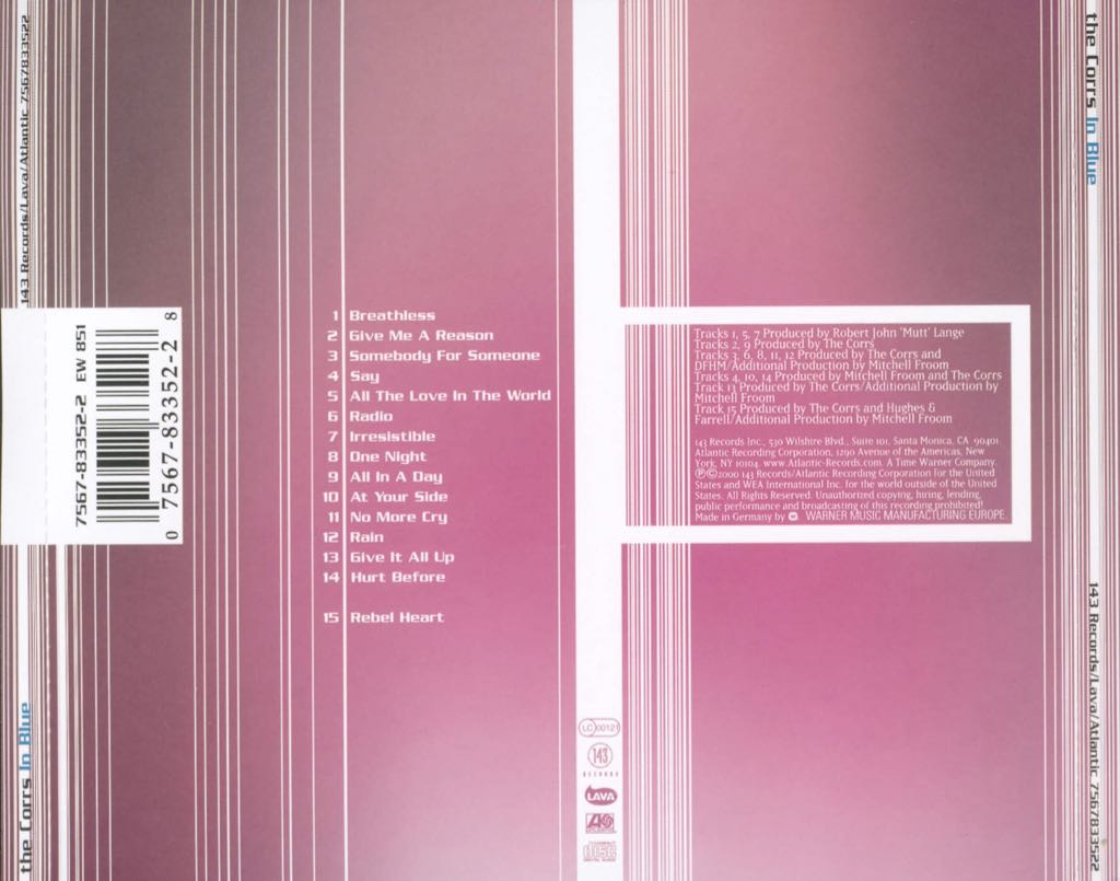 In Blue - Corrs, The (CD) music collectible [Barcode 777495411511] - Main Image 2