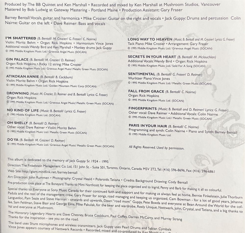 Gin Palace - Barney Bentall (CD - 64) music collectible [Barcode 074648022427] - Main Image 4