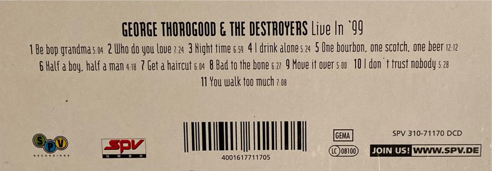 Thorogood Live - George Thorogood  & The Destroyers (12” - 55) music collectible [Barcode 777495480166] - Main Image 2