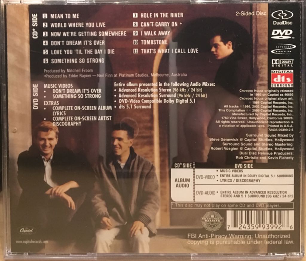 Crowded House - Crowded House (DualDisc) music collectible [Barcode 724359939926] - Main Image 2