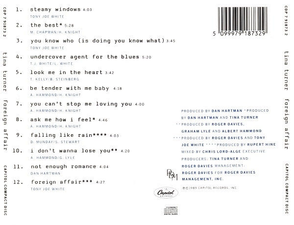 Foreign Affair - Turner, Tina (CD - 52) music collectible [Barcode 0077779187324] - Main Image 2
