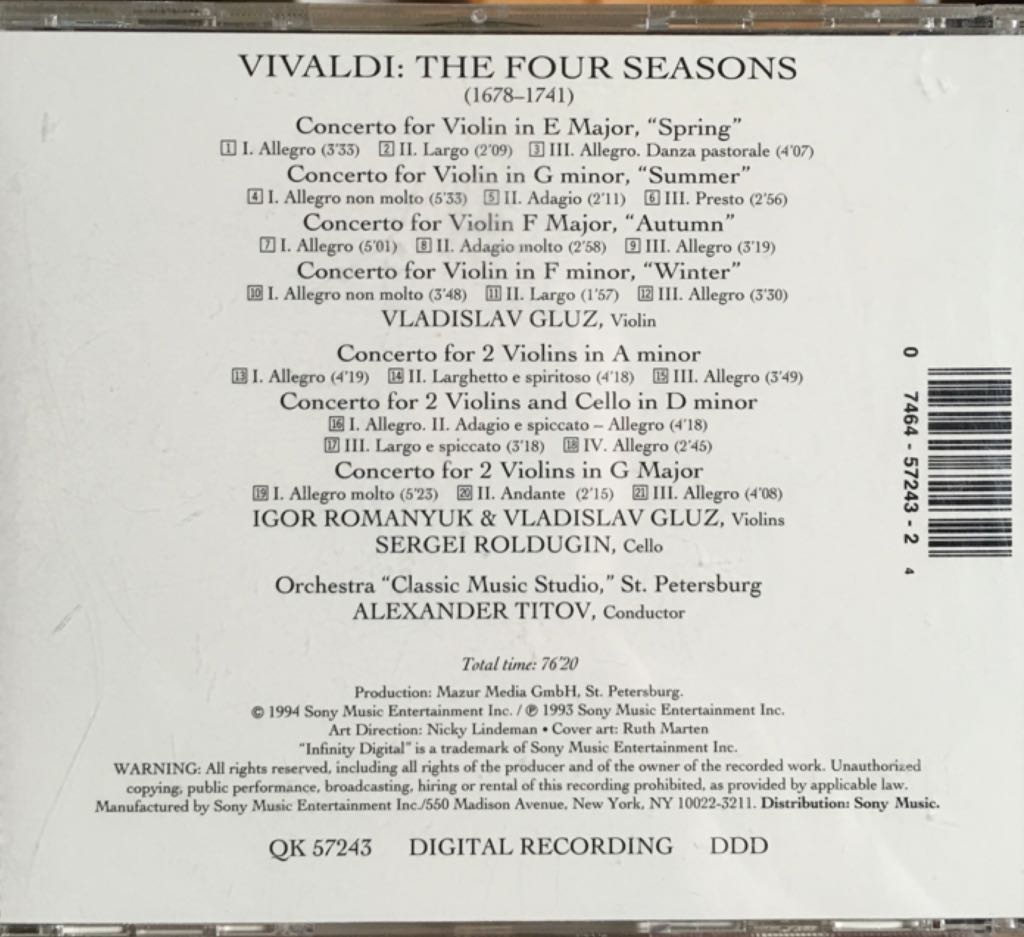 Four Seasons, The - Vivaldi, Antonio (CD) music collectible [Barcode 074645724324] - Main Image 2