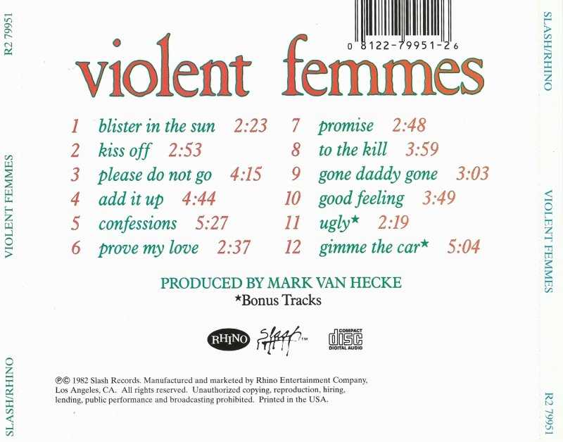 Violent Femmes - Violent Femmes (CD - 36) music collectible [Barcode 042282803528] - Main Image 4