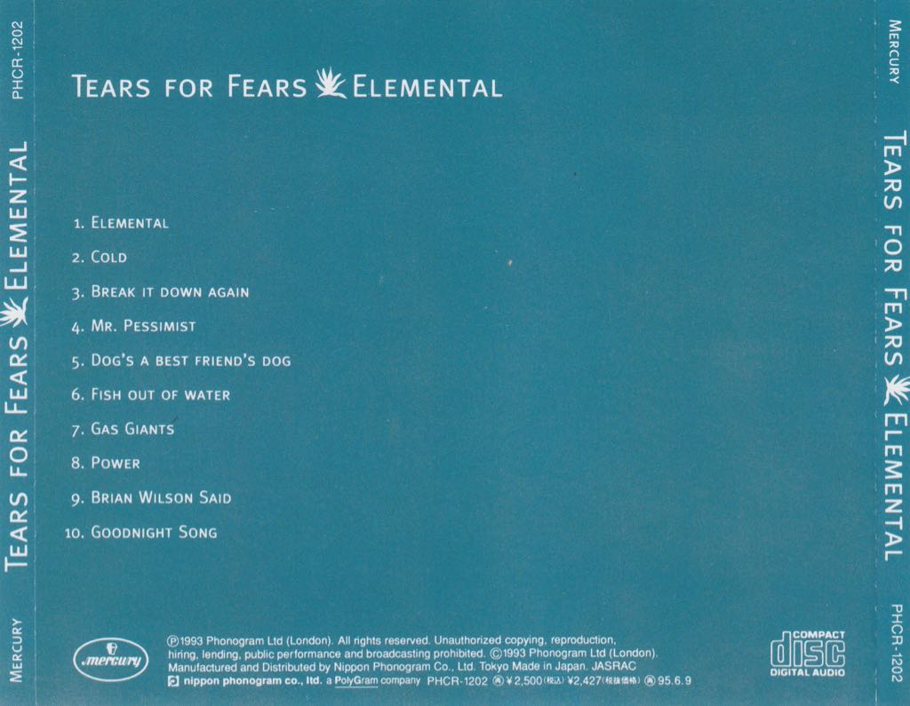 Elemental - Tears For Fears (CD) music collectible [Barcode 020831460828] - Main Image 2