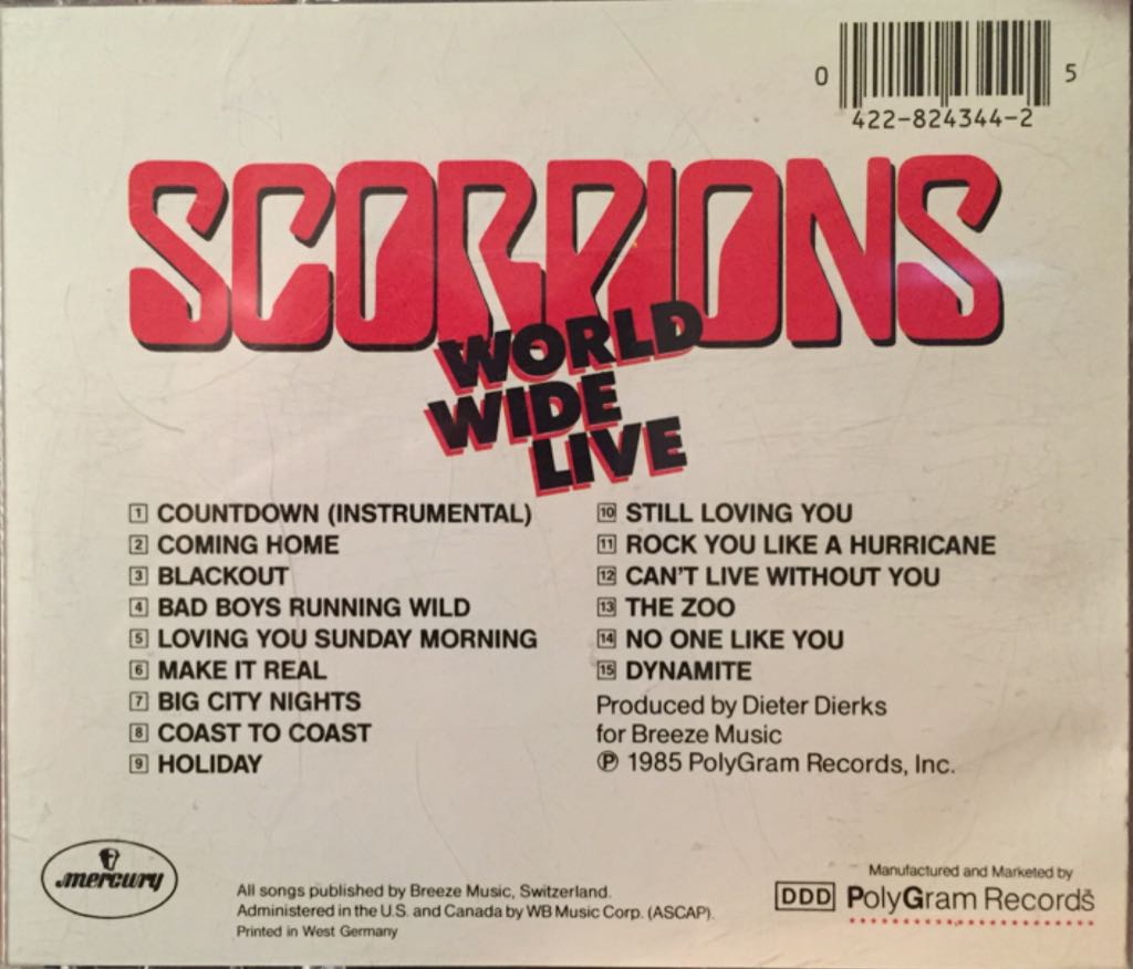 World Wide Live - Scorpions (CD - 77) music collectible [Barcode 042282434425] - Main Image 2