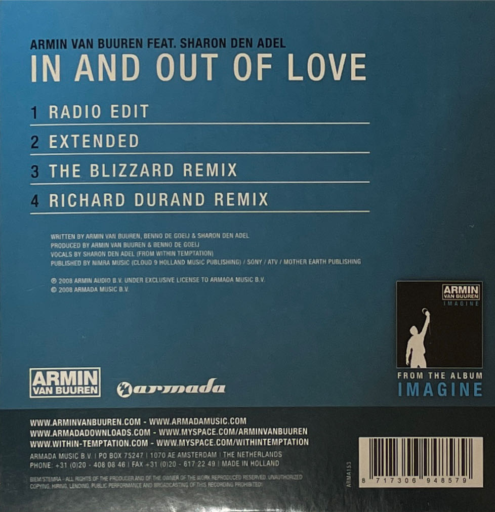 In and Out Of Love - Armin Van Buuren Feat. Sharon Den Adel (CD) music collectible [Barcode 8717306948579] - Main Image 2