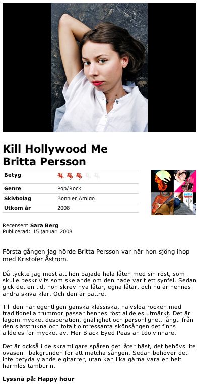 Kill Hollywood Me - Persson, Britta (CD) music collectible [Barcode 7391957020467] - Main Image 2