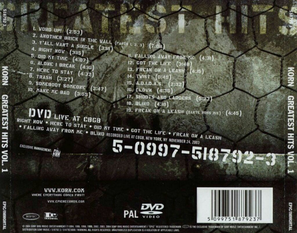 Greatest Hits Vol.1 - KORN (CD - 76) music collectible [Barcode 827969270028] - Main Image 2
